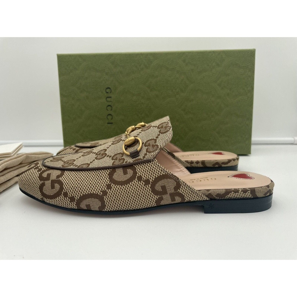 Gucci Princetown Horsebit Jumbo GG Flats Loafer Slip Sandal Mule Slides 37 - Picture 7 of 12